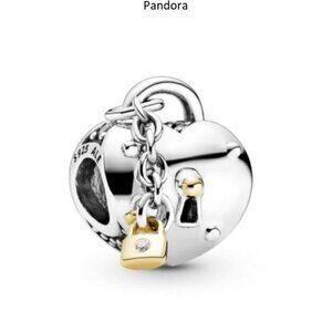 Pandora Pandora Two-Tone Heart & Lock 14K Gold Charm